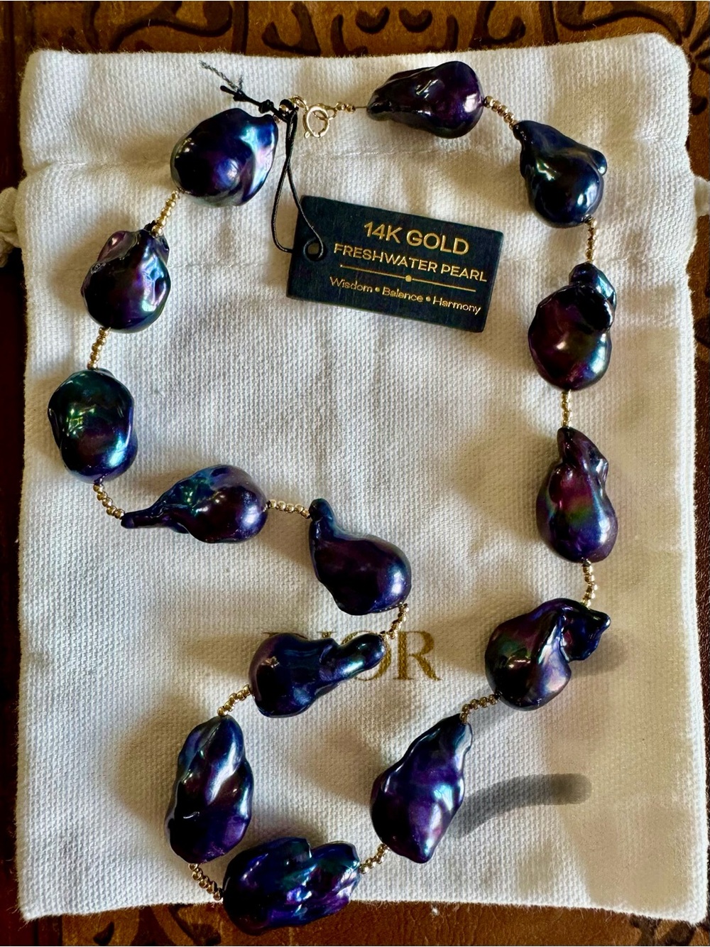 Black Watercolor Baroque Pearl with 14k Gold beads